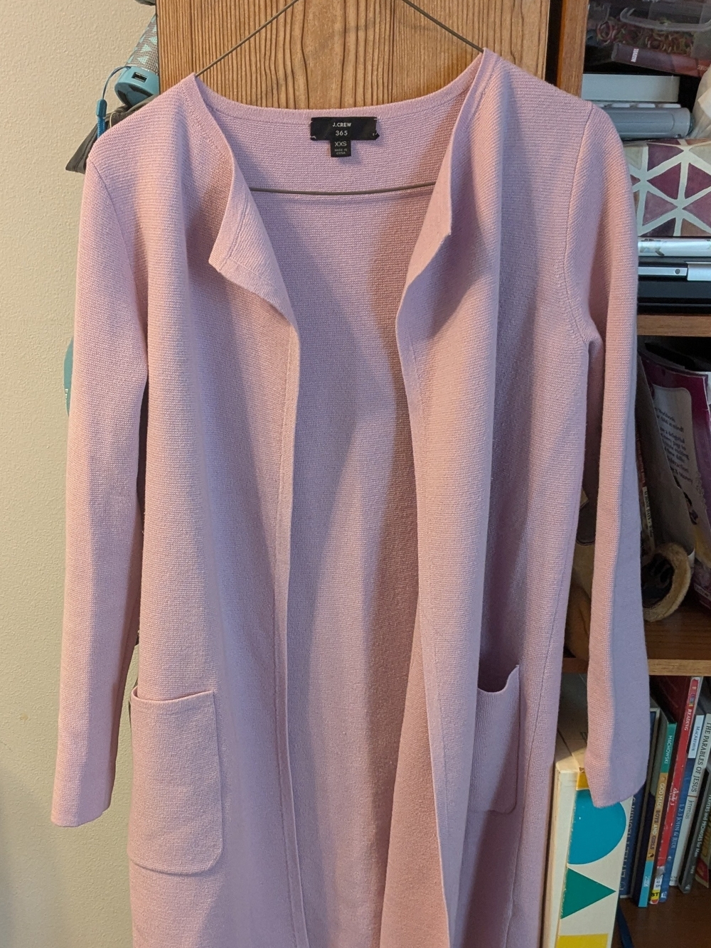 Lilac Merino Open-Front Long Cardigan